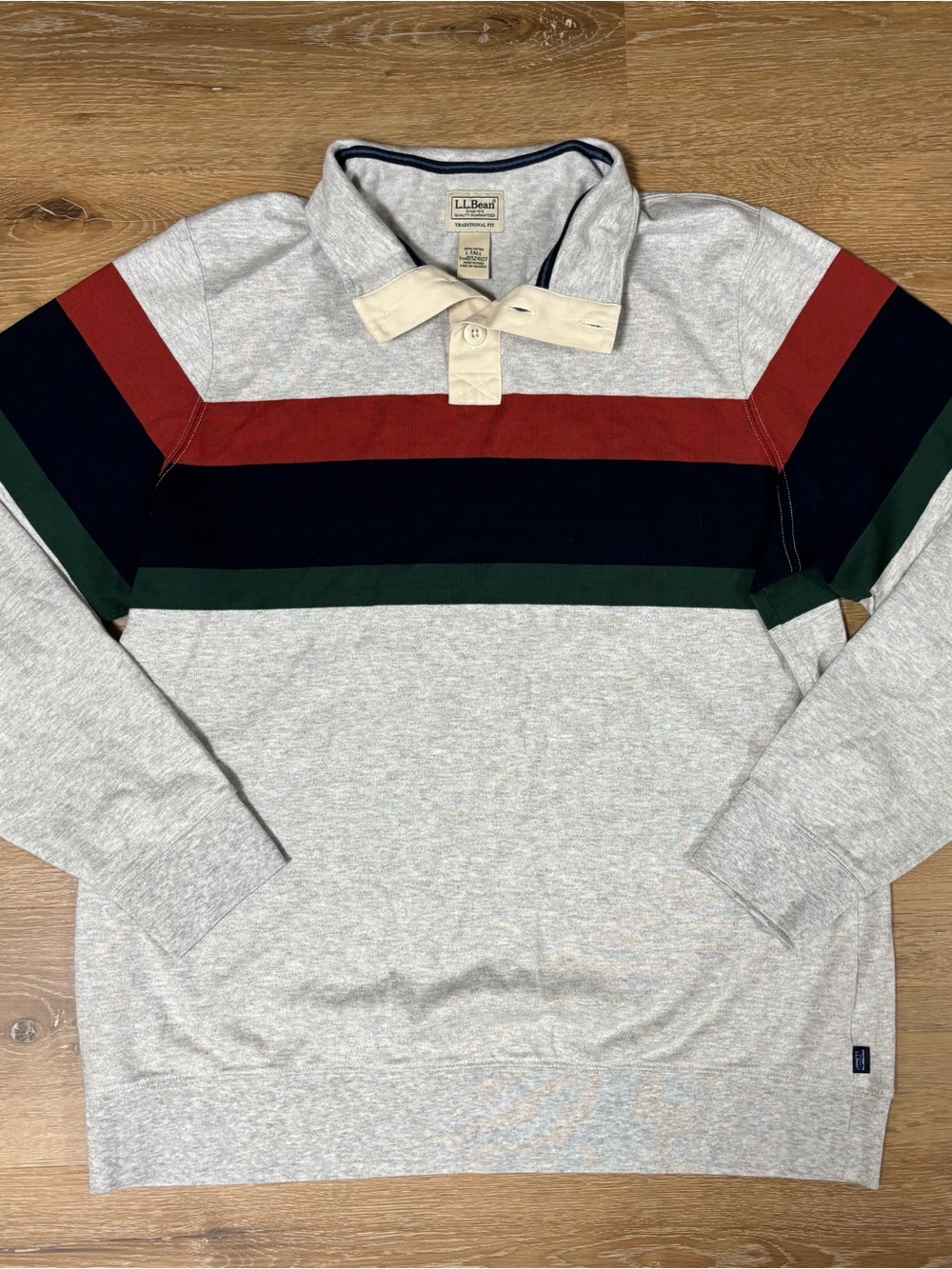 Vintage L.L. Bean Light Gray Rugby Polo with Navy Trim